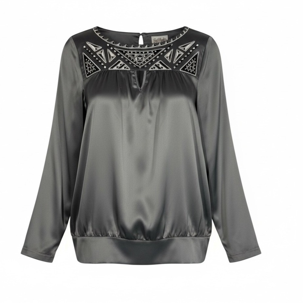 Bob Mackie Wearable Art Satin Embroidered Blouse Women's M